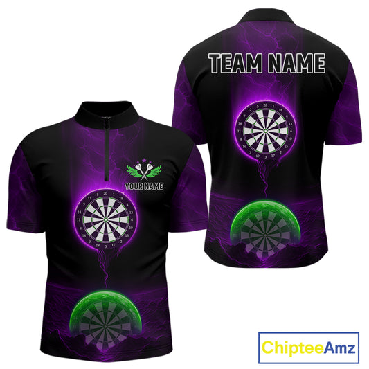 Custom Purple And Green Dartboard Dart Shirt For Men Outfits Polo & 1/4-Zip Darts Jersey NYN1041