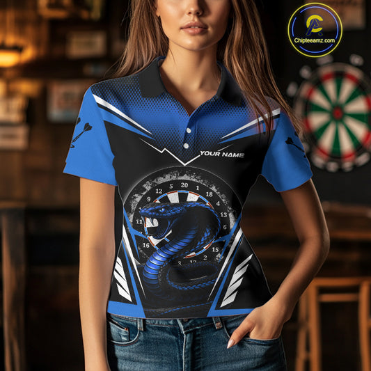 Azure Cobra & Dartboard Women's Darts Polo Shirt - Custom Name For Darts Jersey NYN0753