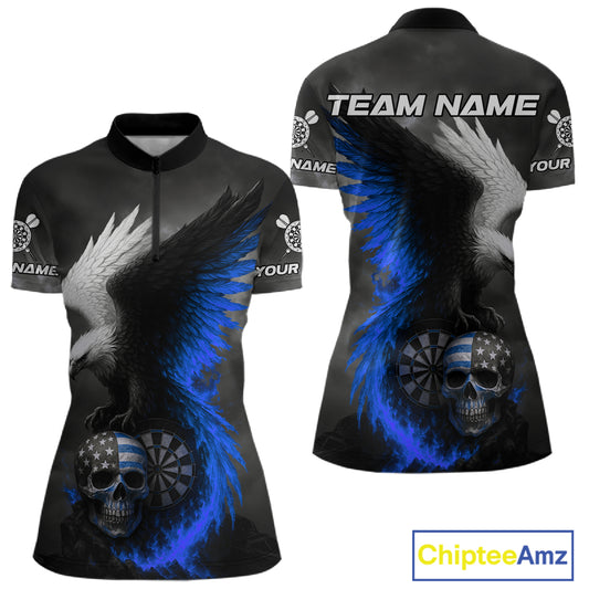 Custom Patriotic Dart Shirt For Women Personalized Skull Blue Eagle Dart Team Jerseys NYN1062