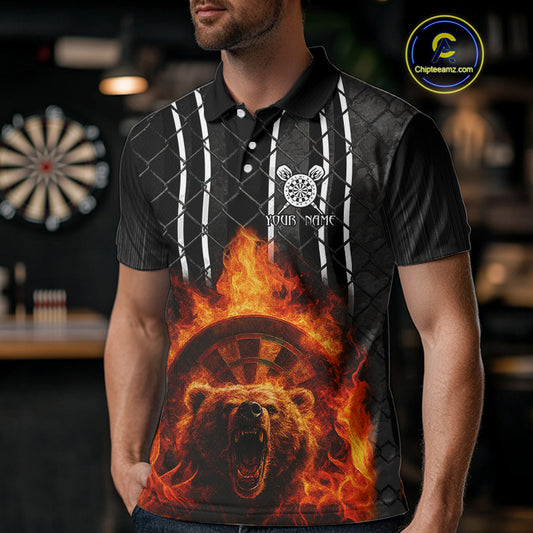 Bear & Flame Dartboard Custom Darts Polo Shirt For Men - Darts Team Jersey NYN0763