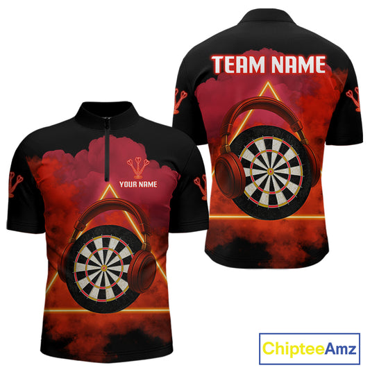 Red Smoke Headphones Dartboard Funny Darts Shirt For Men - Custom Team Jersey NYN0579