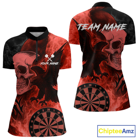 Darts Shirt For Women Personalized Flame Eagle Dartboard Dart Team Jerseys | Red NYN1157