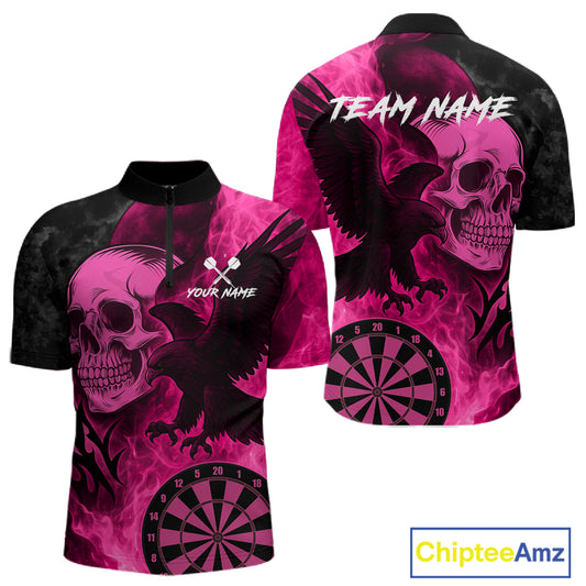 Darts Shirt For Men Personalized Flame Eagle Dartboard Dart Team Jerseys | Pink NYN1158