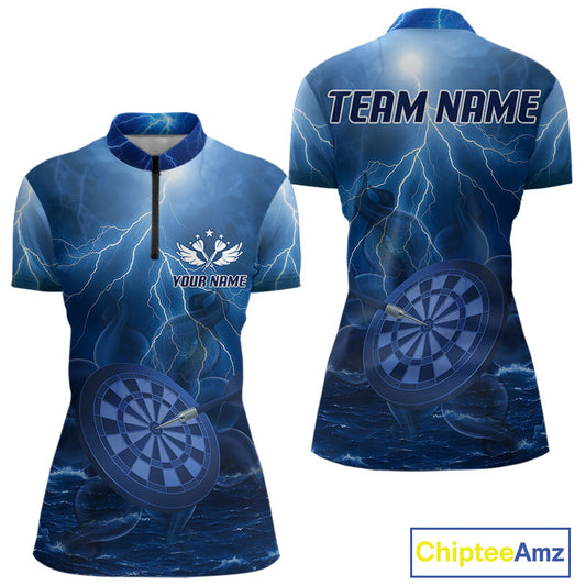 Thunder Dartboard In The Ocean Blue Darts Shirt For Women - Custom Name & Team Jersey NYN0614