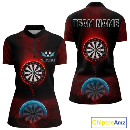 Thunder Dartboards Women's Darts Shirt - Custom Name & Team | Opt1 - Blue Red NYN0631