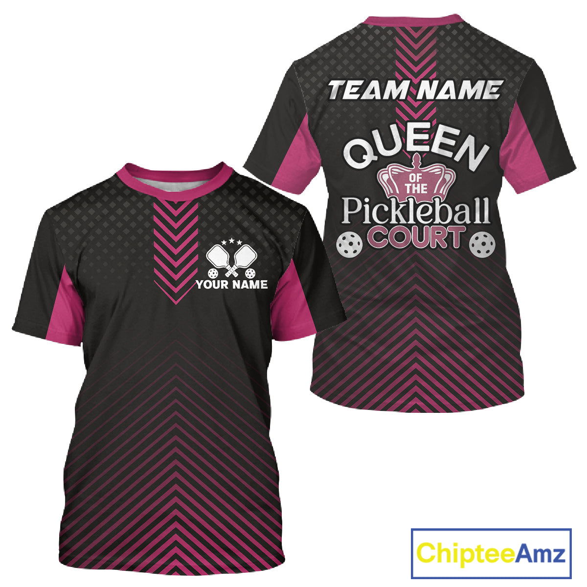 Custom Pink & Black Pickleball T-Shirt For Men Sayings Queens Of The Pickleball Court NYN1265
