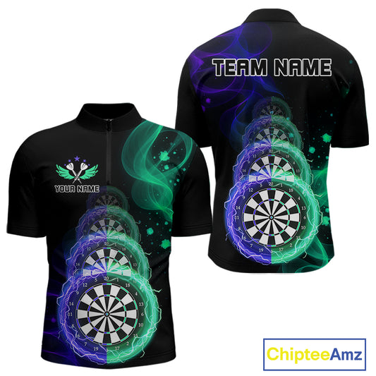 Smoke Thunder Dartboards Men's Darts Shirt Custom Name & Team | Opt3 - Blue Green NYN0664