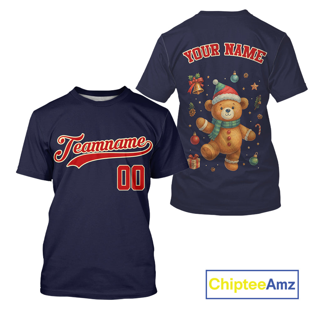 Custom Blue And Red Beer Xmas Baseball T-Shirt For Men Funny Christmas Baseball Gifts NYN1288