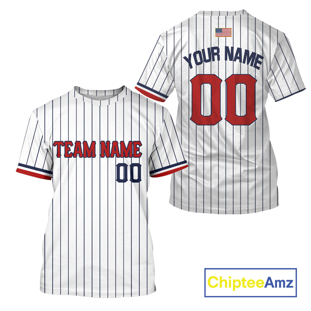 Classic Patriotic Baseball T-Shirt For Men Personalized US Flag Pinstripe Baseball Team NYN0898