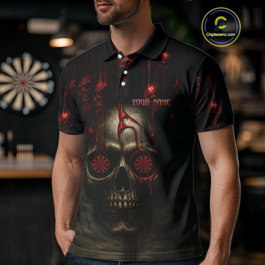 Custom Men's Darts Polo Shirts Red Dripping Blood Skull For Darts Jersey NYN0775