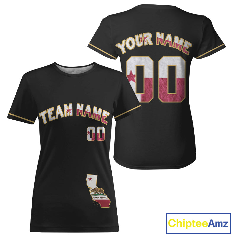 Custom California State Flag Patriotic Baseball T-Shirt For Women Baseball Patriotic Shirt NYN0891