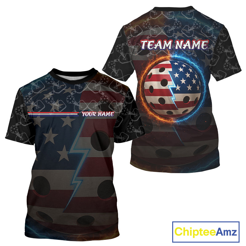 Custom Red-Blue Lightning Patriotic Pickleball Shirt For Men Outfits Pickleball Jerseys NYN0931