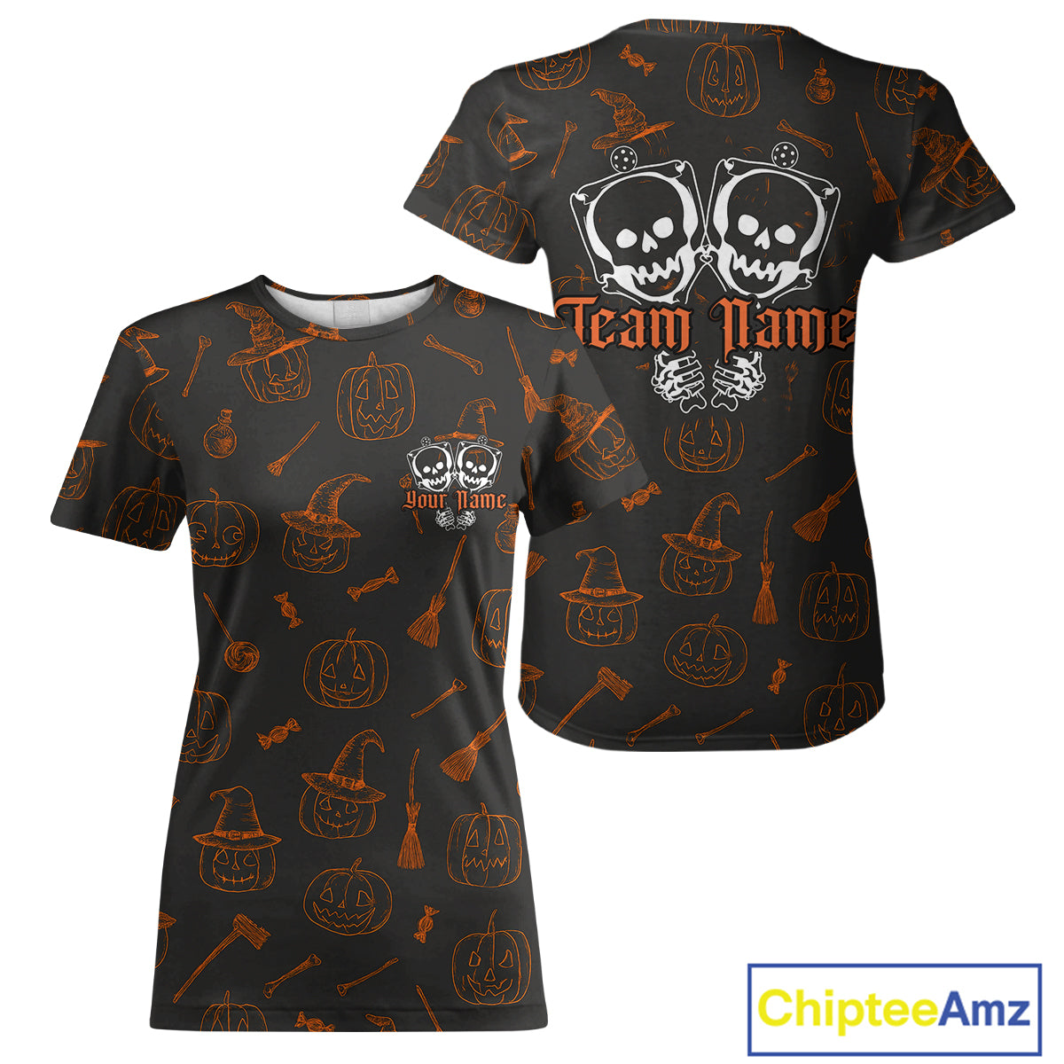 Custom Funny Halloween Pickleball T-Shirt For Women Outfits Halloween Pickleball Jerseys NYN1004