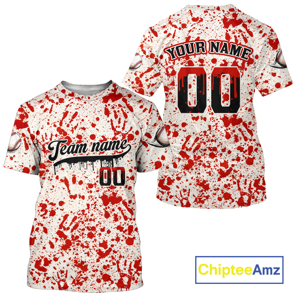Custom Red Blood Halloween Baseball Shirt For Men Creepy Baseball Tournament Jerseys NYN1387