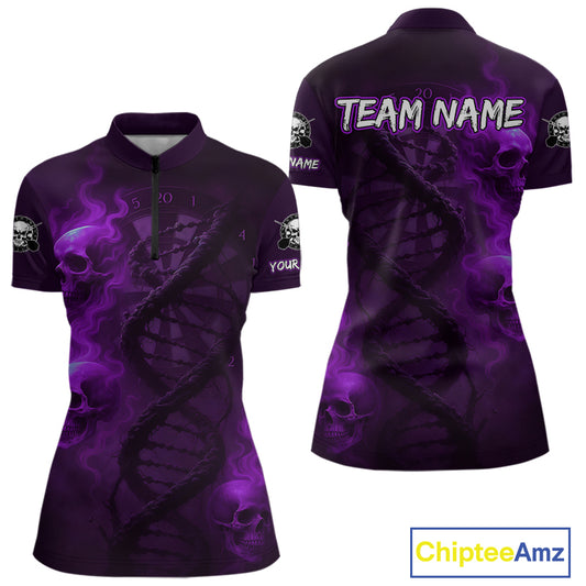 Darts - It's Is In My DNA Personalized Purple Dart Shirt For Women Skull Dartboard Dart Team Shirts NYN1126