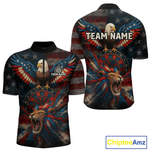 Men's Patriotic Darts Shirt Personalized US Flag Lion Dartboard Outfit Team Dart Jersey NYN1212