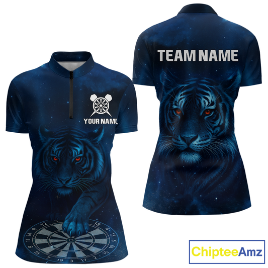 Azure Galaxy Tiger Dartboard Men's Darts Team Shirt - Custom Name For Darts Jersey NYN0466
