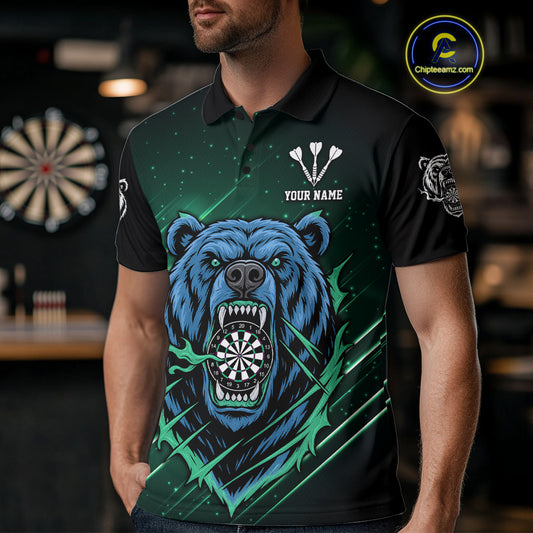 Custom Green And Blue Bear Dartboard Polo Dart Shirt For Men Outfit Dart Team Jersey NYN1334