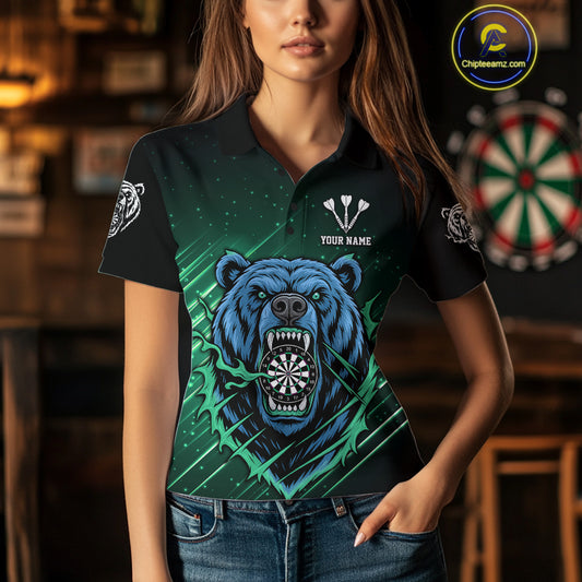 Custom Green And Blue Bear Dartboard Polo Dart Shirt For Women Outfit Dart Team Jersey NYN1334