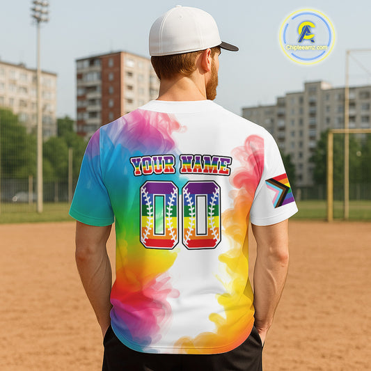 LGPT Pride Mens White Baseball Jersey Custom Colorful Smoke Baseball Jersey For LGPTQ+ NYN0826