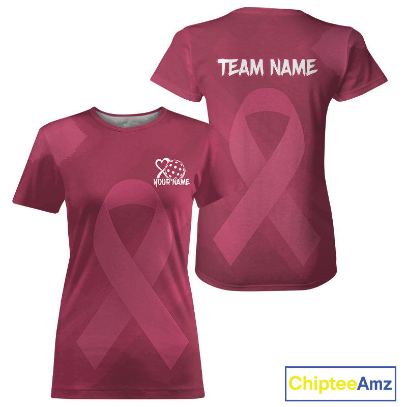 Custom Pink Ribbon Pickleball T-Shirt For Women Breast Cancer Awareness Pickleball Jersey NYN1376