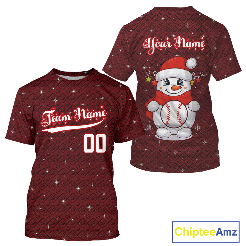 Custom Snowman Merry Christmas Baseball T-Shirt For Men Youth Xmas Baseball Jerseys NYN1388