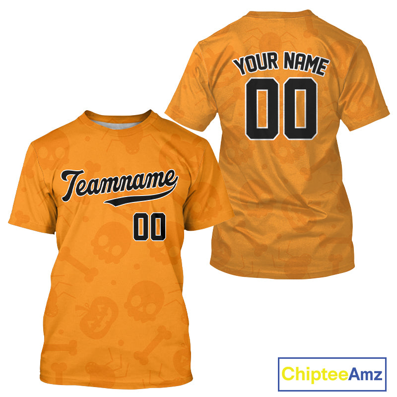 Custom Black Orange Halloween Baseball T-Shirt For Men Halloween Baseball Team Shirt NYN1280