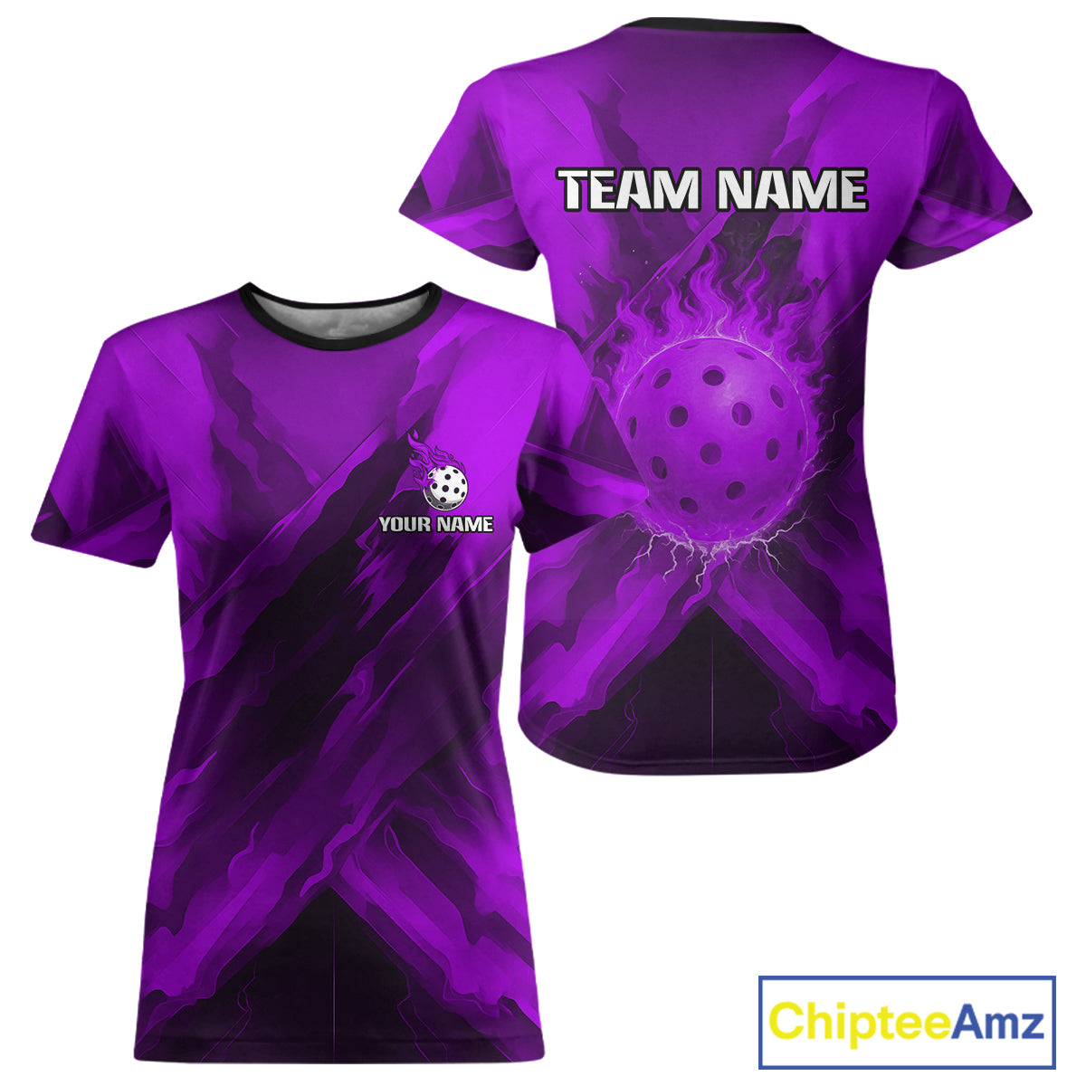 Custom Fire Flame Purple Pickleball Ball T-Shirt For Women Outfits Pickleball Team Jerseys NYN2787