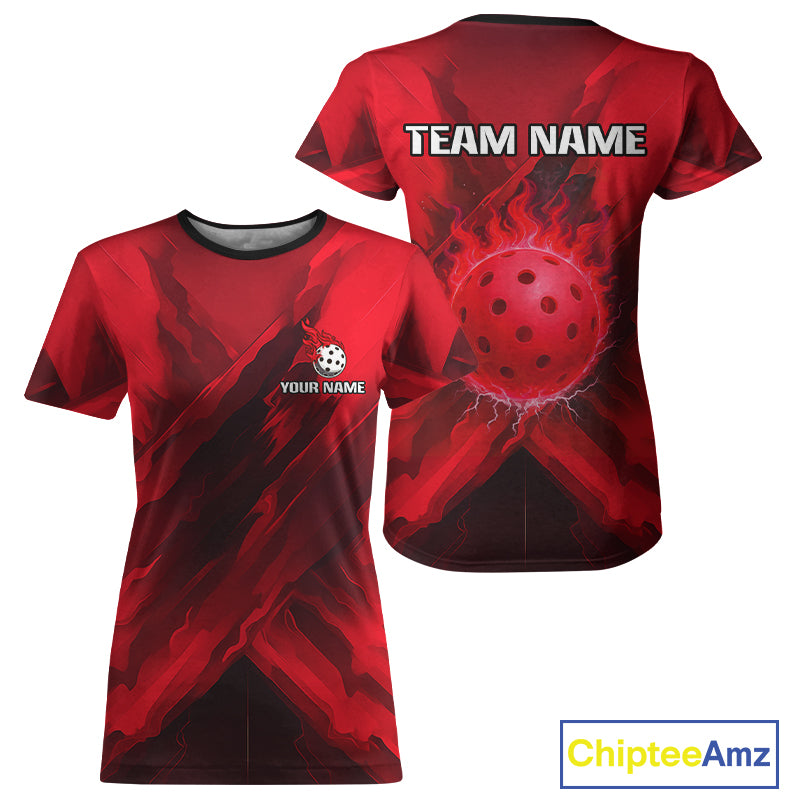 Custom Fire Flame Red Pickleball Ball T-Shirt For Women Outfits Pickleball Jerseys NYN1603