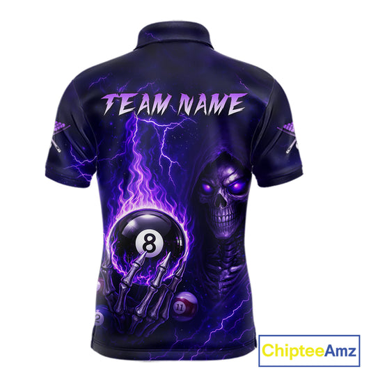 Fire Flame Purple 8 Ball Pool Billiard Team Shirt For Men Custom Grim Reaper Billiard Jerseys NYN2438