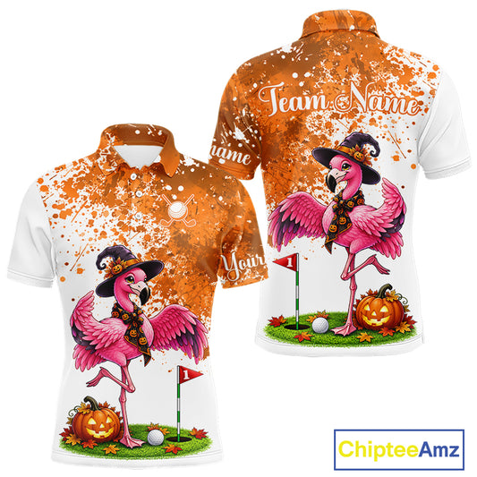 Halloween Mens Golf Polo Shirt Custom Flamingo Orange Splatter Halloween Golf Clothing Shirts NYN4809