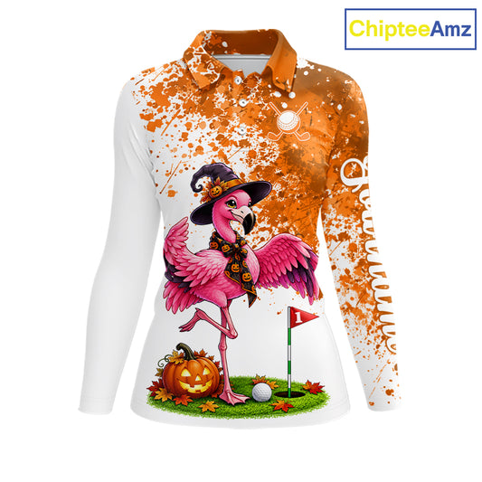 Halloween Womens Golf Polo Shirt Custom Flamingo Orange Splatter Halloween Golf Clothing Shirts NYN4809