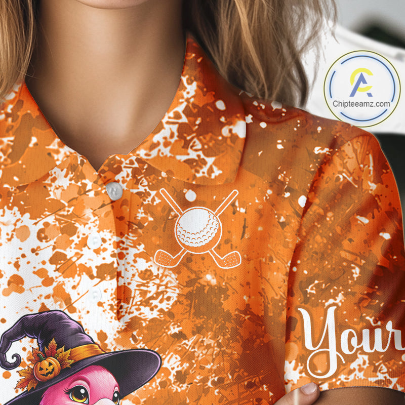 Halloween Womens Golf Polo Shirt Custom Flamingo Orange Splatter Halloween Golf Clothing Shirts NYN4809