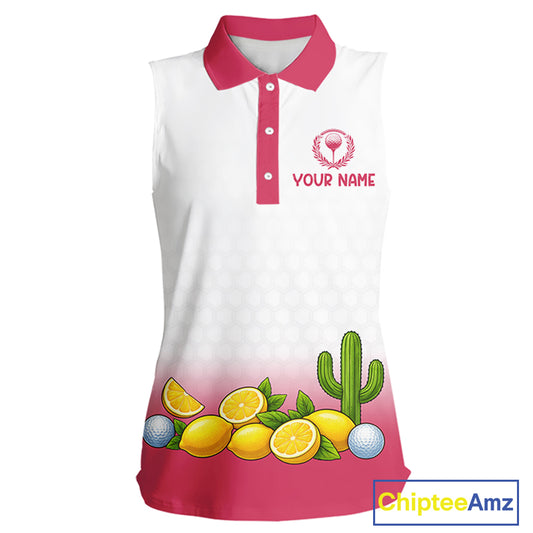 Womens Flamingo Tropical Sleeveless Polo Golf Shirts Custom Pink And White Ball Golf Attire For Golfers NYN3061