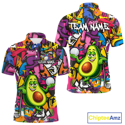 Personalized Name Golf Shirt For Men Funny Avocado Golf Jersey Colorful Graffiti Golf Polo Shirt NYN4459