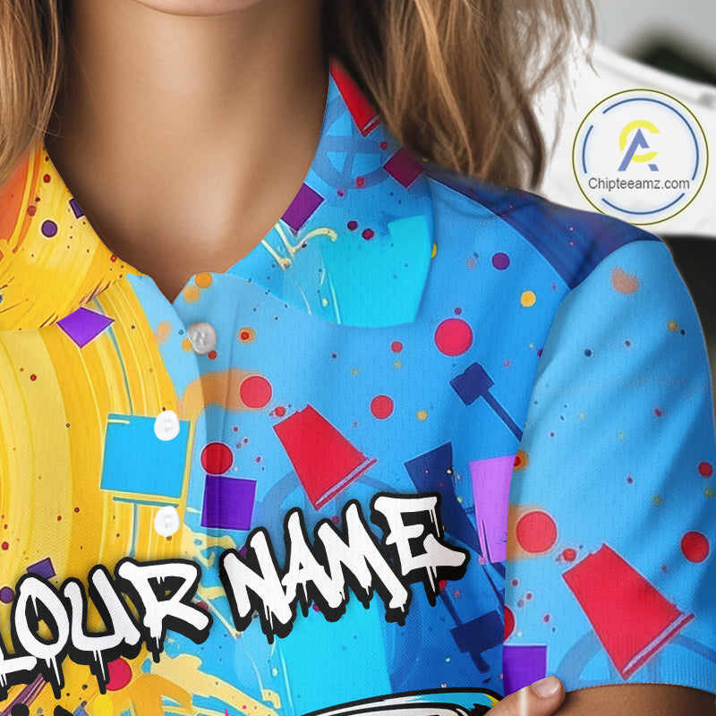 Custom Women Golf Polo Shirt With Name Colorful Golf Clubs Shirt Paint Splash Golf Jersey Golf Gifts NYN4464