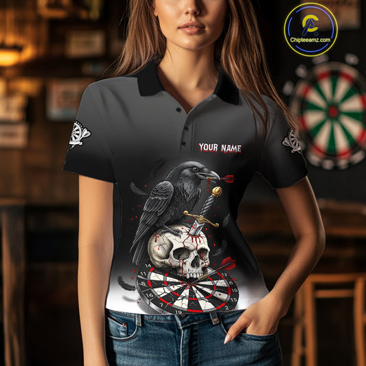 Dark Ravens Red Cracked Dartboard Custom Women Darts Quarter-Zip Shirt Skull Gothic Dart Jerseys NYN1942