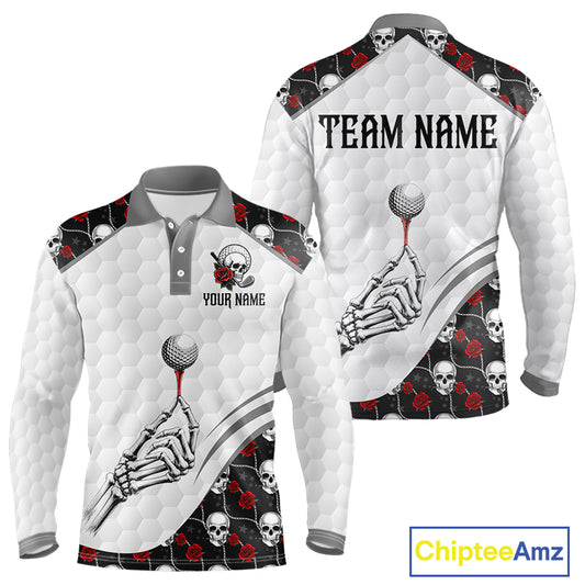 Red Roses Skull Pattern Golf Polo Shirts For Men Custom Bone Hand Golf Team Tournament NYN3254