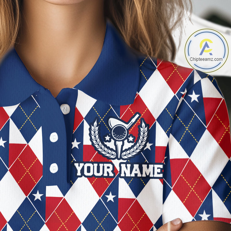 Texas Flag Argyle Golf Polo Shirt For Women Custom Red White Blue Argyle Golf Team Shirts NYN4930