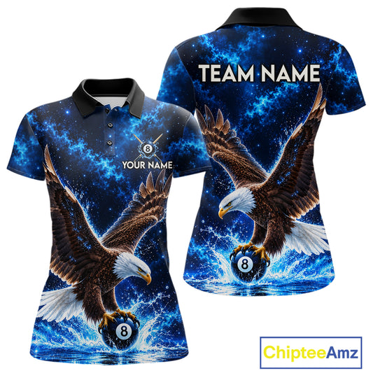 Custom Watering Eagle 8-Ball Billiard Polo Shirt For Women Personalized Blue 8-Ball Pool Jersey NYN4576