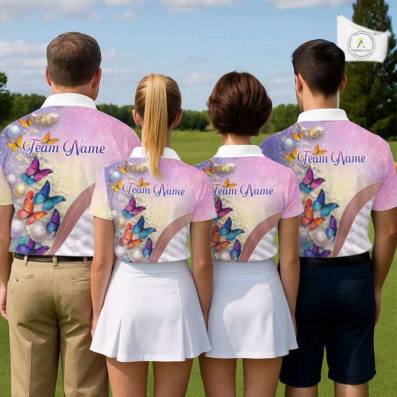 Colorful Butterfly Mens Golf Polo Shirt Custom Name Floral White Golf Ball Clothes Jerseys NYN2911
