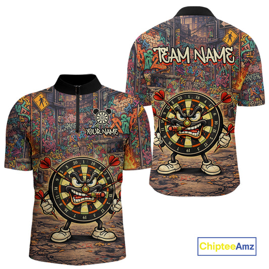 Funny Dartboard Smoking Men Darts Team Shirt Personalized Graffiti Dart Quarter-Zip Jerseys NYN2554