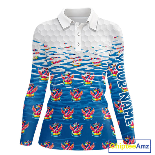 Flamingo Golf Clothing Waving Summer Golf Shirt Women Custom Floral Golf Polo, Best Golf Gifts NYN2937
