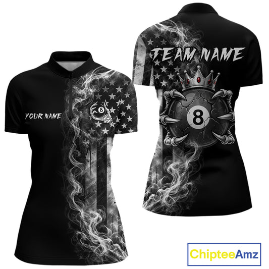 Smoke American Flag Billiard Pool Shirt For Women Custom Skeleton 8 Ball Pool Team Appeal NYN4619
