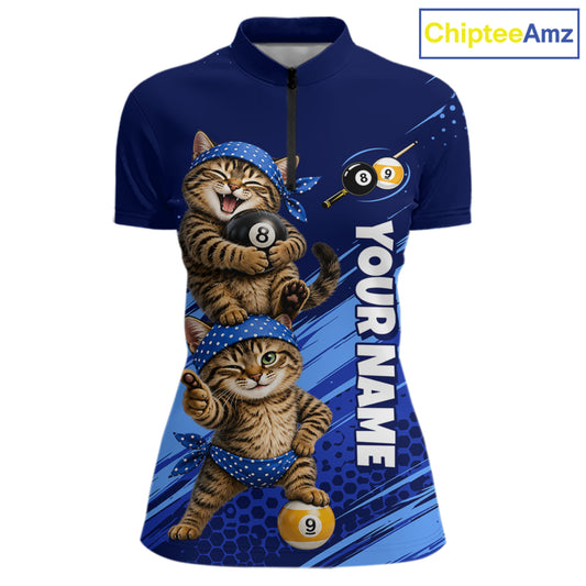 Custom Billiards Pool Shirt Funny Cat Couple Jersey, 8 Ball & 9 Ball Team Billiard Gift For Women NYN4268