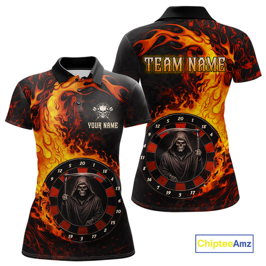 Grim Reaper Red Flaming Dartboard Women Darts Polo Shirt Personalized Grunge Darts Team Jerseys NYN2600