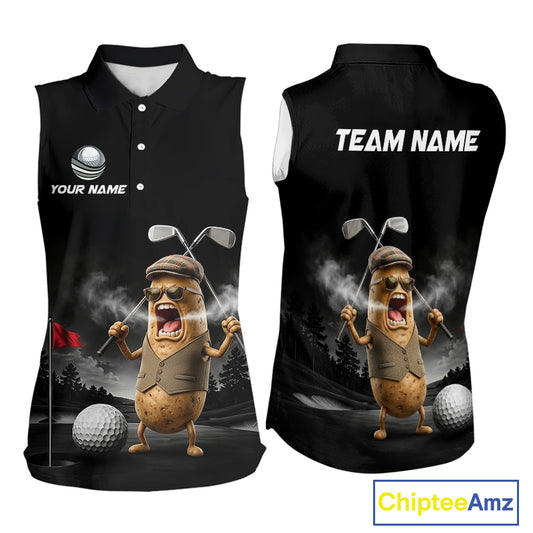 Custom Funny Golf Sleeveless Polo Shirt For Women Angry Potato Golfer Shirt Custom Name Team Golf Jersey NYN4331