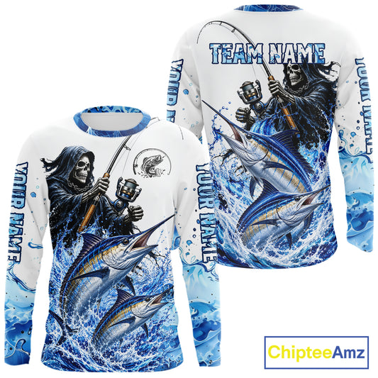 Custom Marlin Fishing Jersey Long Sleeve Grim Reaper Marlin Duo Fishing Shirt Apparel For Men NYN4359