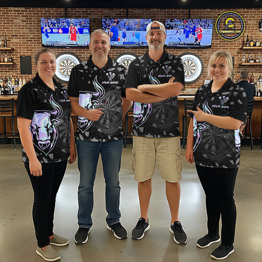 Bull & Dartboard Custom Grunge Men's Darts 1/4-Zip Shirt Holographic Darts Team Jersey NYN2353