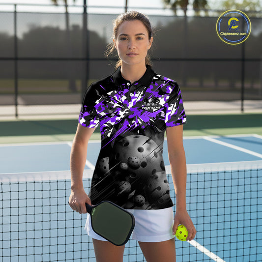 Custom Black & Purple Camo Women Pickleball League Jerseys Grunge Pickleball Paddle Shirts NYN2137
